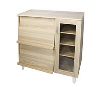 Movian Iris Ohyama, Armario multicontenedores/aparador con Tapa corredera y Puerta de Cristal/Armario de Madera/Armario de Cocina, Diseño,Modular, Cocina, Sala - Cabinet - KBN-9390 - Marrón Claro