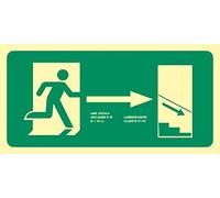 MovilCom® - Señal luminiscente EVACUACIÓN ESCALERA ABAJO DERECHA PVC 0,7mm Clase B 320X160mm homologado nueva legislación (ref.RD11140)