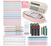 MOWETOO 41 piezas de artículos escolares estéticos con estuche, 12 subrayadores pastel, 5 bolígrafos de gel, 6 portaminas, juego para adolescentes, niñas y estudiantes