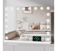 Moziel 80 x 60 cm Espejo de Maquillaje con Luz, Espejo Tocador con Luces de 18 LED Montado en la Pared o en la Mesa, 3 Colores de Luz y Función de Brillo Ajustable