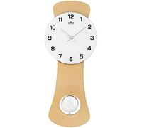 MPM Design - Reloj de Pared con diseño de péndulo de Madera Oscura, Acabado en Madera, Cristal y Metal, Reloj de Pared Moderno