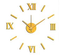 MPM DIY Reloj de Pared Gran Reloj Adhesivo Dorado Moderno 3D Reloj de Pared Números e Índices Romanos Movimiento de Cuarzo Decoración de Pared E01.3513