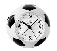 MPM Quality Despertador Infantil de plástico con Forma de balón de fútbol, Color Blanco/Negro, Barrido de Cuarzo, melodía de Despertador a elección, analógico, Alarma Fuerte, habitación Infantil,