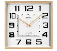 MPM Quality Reloj de Pared Cuadrado de Madera con números arábigos, Color marrón Claro/Negro/Blanco, Movimiento de Cuarzo Barrido, diámetro 292 x 45 mm, Moderno, decoración de Pared, decoración para