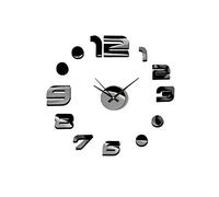 MPM Reloj de Pared Adhesivo 3D Negro Claro, Reloj de Pared DIY Moderno de la combinación de plástico y Vidrio
