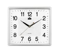 MPM - Reloj de Pared Cuadrado de plástico Blanco y Plateado para decoración de Pared, Movimiento de Cuarzo, Movimiento Suave