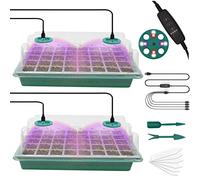 MQFORU Bandejas Semillas de Germinacion con Luz de Crecimiento Ajustable，2 Pcs 80 Células Germinador de Semillas,2 Metros Temporizador Controlador para Invernadero Cultivar Semillas de Plantas
