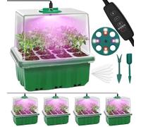 MQFORU Bandejas Semillas de Germinacion con Luz de Crecimiento Ajustable，5 Pcs 60 Células Germinador de Semillas,2 Metros Temporizador Controlador para Invernadero Cultivar Semillas de Plantas