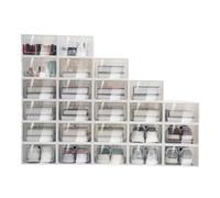 Mqwdxzfes 24 cajas de zapatos apilables con tapa, cajas de almacenamiento transparentes, cajas blancas para zapatos, cajas organizadoras de zapatos, para dormitorio, salón, 33 x 23 x 14 cm (24