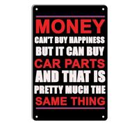 MQXFCZUX Funny Money Quote Metal Tin Sign Cant Buy Happiness But Can Car Parts Retro Wall-Art for Car Enthusiast Garage Man Cave 8 X 12 inch