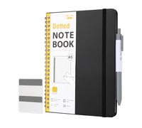 Mr. Pen- Dotted Spiral Journal Notebook with Leather Hardcover, A5 Size(5.7 * 7.9), 160 Pages, Black, 50 sticky tabs, 1 pc Pen, 1 Elastic Band
