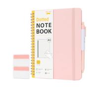 Mr. Pen- Dotted Spiral Journal Notebook with Leather Hardcover, A5 Size(5.7 * 7.9), 160 Pages, Blush, 50 sticky tabs, 1 Pc Pen, 1 Elastic Band