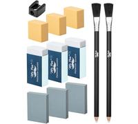 Mr. Pen - Juego de 12 gomas de borrar artísticas, kit de suministros de dibujo, lápices de goma de borrar de doble extremo con cepillo de limpieza, amasado, borradores suaves y duros, sacapuntas para