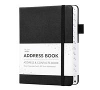 Mr. Pen - Libreta de direcciones con pestañas alfabéticas, 5.2 x 6.8 pulgadas, negra, libro de direcciones de impresión grande de tapa dura para grabar contactos