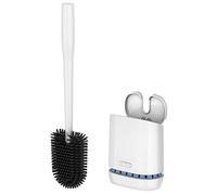 MR.SIGA Cepillo y Soporte para Inodoro, Cepillo de Inodoro de Pared, Blanco | Diseño de tapa automática, asa resistente, ventilación mejorada, cabezal de goma termoplástica flexible