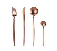 Mr.Spoon Juego 24 Piezas Cubiertos, Acero Inoxidable 18/0, Color Oro Rosa Mate o Brillo, Alta acabado, Diseño moderno, Incluye cuchillo,tenedor,cuchara,cucharilla, Cubertería, Apto para lavavajillas.