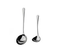 Mr.Spoon Serie Liso,Cazo para salsa y servir de 2, 6 o 12 piezas,Acero inoxidable 18/0,Plateado,Económico y funcional,Cazo de servir largo 286mm,Cazo para salsa 183mm,Mango monobloque,Apto para