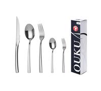 Mr.Spoon Serie Montaña Juego 20, 30 o 36 piezas cubiertos, Acero Inox18/0, Plateado, Económico y funcional, Incluye cuchillo carne o mesa,tenedor,cuchara,cucharilla,etc. Mango monobloque,Apto para