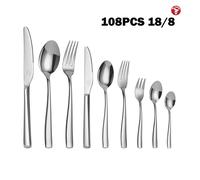 Mr.Spoon Serie Portugal 108 piezas cubiertos,Acero inoxidable 18/8,Alta calidad y acabado,Con cuchillo carne o mesa/cuchara/tenedor/cuchillo tenedor fruta/cuchara tenedor postre/cuchara cafe y moka,Ap