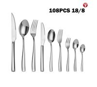 Mr.Spoon Serie Portugal 108 piezas cubiertos,Acero inoxidable 18/8,Alta calidad y acabado,Con cuchillo carne o mesa/cuchara/tenedor/cuchillo tenedor fruta/cuchara tenedor postre/cuchara cafe y moka,Ap