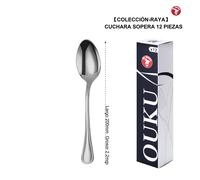 Mr.Spoon Serie Raya Cucharas de 12, 48 o 120 piezas,Acero inoxidable 18/0,Plateado,Económico y funcional,Cuchara de sopera largo 200mm,Cuchara de postre largo175mm,Mango monobloque,Apto para lavavajil