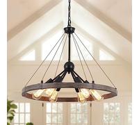 MRHYSWD Lampara Araña Industrial,6 Luces Lampara De Techo Candelabro Vintage Lámpara Araña De Rueda De Carro,Lámparas Rusticas De Techo Exterior Dormitorio Salon Cocina Pasillo Comedor Sin Bombillas