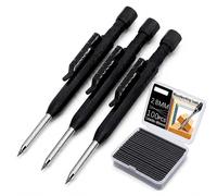 MROOFUL Juego de 3 portaminas para carpintería de 2,8 mm con 100 minas de recambio negras, lápices de carpintero de agujero profundo con sacapuntas integrado, herramienta de marcado de punta larga