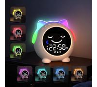 MRSCOZ Reloj despertador para niños, entrenador de sueño, reloj despertador de gato lindo para niñas y niños pequeños con 10 luces nocturnas, 9 sonidos musicales, temporizador de apagado automático