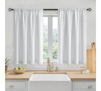 MRTREES - Cortinas blancas impermeables con bolsillo para barra, cortinas cortas térmicas y opacas para cocina, baño, ventana, caravana, litera, 2 paneles 75x75 CM 30x30 pulgadas, color blanco
