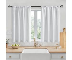 MRTREES - Cortinas blancas impermeables con bolsillo para barra, cortinas cortas térmicas y opacas para cocina, baño, ventana, caravana, litera, 2 paneles 75x75 CM 30x30 pulgadas, color blanco