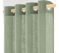 MRTREES Cortinas con ojales aspecto de lino para salón, dormitorio, juego de 2 cortinas, con ojales, color verde salvia, semitransparente, para ventana, 145 cm de largo, 140 cm de ancho, cortinas de