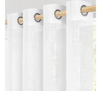 MRTREES Cortinas de Dormitorio Comedor Salon Cocina Habitacion 2 Piezas 140×245cm Visillos Blancos Translúcidas Modernas de Lino Aspecto con Ojales para Ventanas Sala para Niños Sala Cuarto Baño