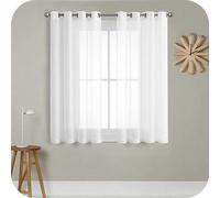 MRTREES: Cortinas translúcidas, cortas, con ojales, estilo lino, para salón, dormitorio o habitación infantil, color blanco, 137x140 cm (alto x ancho), juego de 2 unidades
