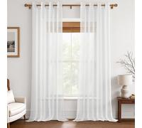 MRTREES: Cortinas translúcidas de lino, cortas, con ojales, para salón, dormitorio o habitación infantil, color blanco, 245 x 140 cm (alto x ancho), juego de 2 unidades