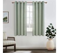 MRTREES Cortinas Verdes de Lino Translucidas Modernas 140x145cm, Cortinas Cocina Ventana 2 Piezas Cortas con Ojales, Visillos Elegantes para Salon Dormitorio Comedor, Verde Salvia