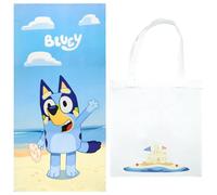 ms móvil shop Toalla Infantil Bluey y Bingo Microfibra Estampado Playa Natación 100% Poliéster 70x140cm + Bolsa de Playa de Tela Regalo para Niños Verano Vacaciones | Producto Oficial Ludo BBC Studio