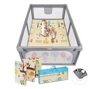 MS Parque XL + Alfombra de Juegos para Bebé 180x120 cm - Doble Cara, Tapete Muy acolchado (1cm Grosos), Plegable y con Bolsa de transporte