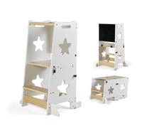 Ms - Torre de Aprendizaje de Madera Montessori para niños LEARN UP -Convertible en Escritorio Infantil y Taburete -Torre ayudante de Cocina de Madera Maciza con Barra de Seguridad - Plegable (Madera)
