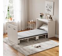 MSFE Camas Plegables de Pared,Cama Plegable de Pared Multifuncional 2 en 1 Colchón Incluido,Cama Individual Plegable para Invitados con Ruedas,Ahorro de Espacio,Capacidad de Carga de hasta 650 Libras