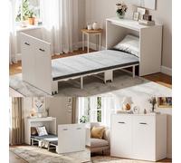 MSFE Camas Plegables de Pared,Cama Plegable de Pared Multifuncional 2 en 1 Colchón Incluido,Cama Individual Plegable para Invitados con Ruedas,Ahorro de Espacio,Capacidad de Carga de hasta 650 Libras
