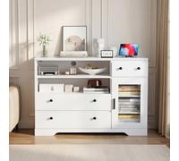 MSFE Comoda Dormitorio Blanca con Enchufe, Cajoneras Dormitorio, Cómoda y Cajonera Multifunción de Gran Capacidad, para Salón, Dormitorio y Pasillo, Aparador Moderno,100x40x80 cm