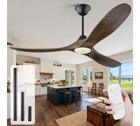 MSHENUED Ventilador de techo exterior de 178 cm con luz y control remoto. Motor DC silencioso, 3 aspas de madera maciza, diseño moderno. Potente para terraza, salón y dormitorio