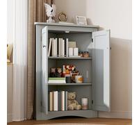 MSMOK Armario esquinero gris de 2 puertas, armario triangular, 3 niveles, tablero de fibra de densidad media, superficie lacada, ahorro de espacio, baño, cocina, salón, 61,5 x 80 cm