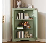MSMOK Armario esquinero verde de 2 puertas, armario triangular de 3 niveles, tablero de fibra de densidad media, superficie lacada, ahorro de espacio, baño, cocina, salón, 61,5 x 80 cm