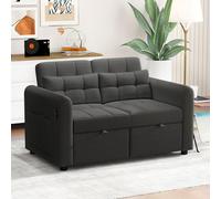 MSMOK Loveseat - Sofá cama 3 en 1 con respaldo ajustable, bolsillos para reposabrazos y cojines para salón, dormitorio, apartamento, color gris