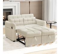 MSMOK Loveseat - Sofá cama 3 en 1 con respaldo ajustable, bolsillos para reposabrazos y cojines para salón, dormitorio, apartamento, color beige