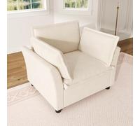 MSMOK Sillón de relax moderno individual con reposabrazos, acolchado suave, tela de chenilla, para salón, apartamento, oficina, espacios pequeños, color beige