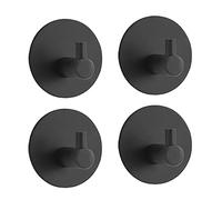 MSV 4 Ganchos autoadhesivos para Toallas, máx. 8 kg, Gancho para Albornoz, Gancho de Pared, Acero Inoxidable, para baño y Cocina, sin Agujeros, Color Negro Mate