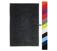 MSV Alfombra de baño chenilla microfibra, pelo largo, antideslizante, gris oscuro 60x90 cm
