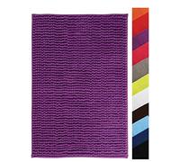 MSV - Alfombra de baño de Microfibra de Chenilla - Pelo Largo, Antideslizante - Lavable a máquina - Práctico Lazo para Colgar - Máxima Comodidad e higiene - Morado - Individual - 60 x 90 cm